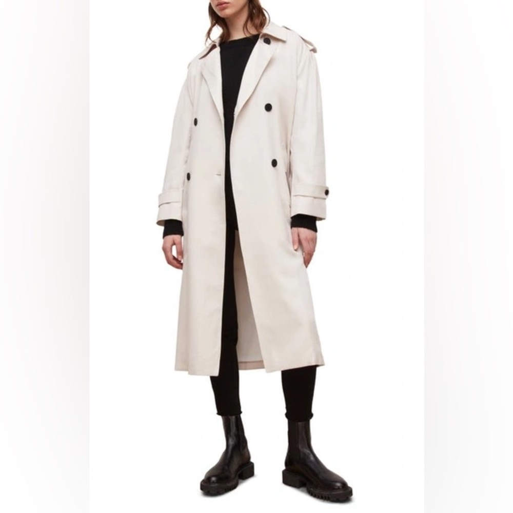 All Saints SUZE TIE WAIST TRENCH COAT IN IVORY WHITE sz.4